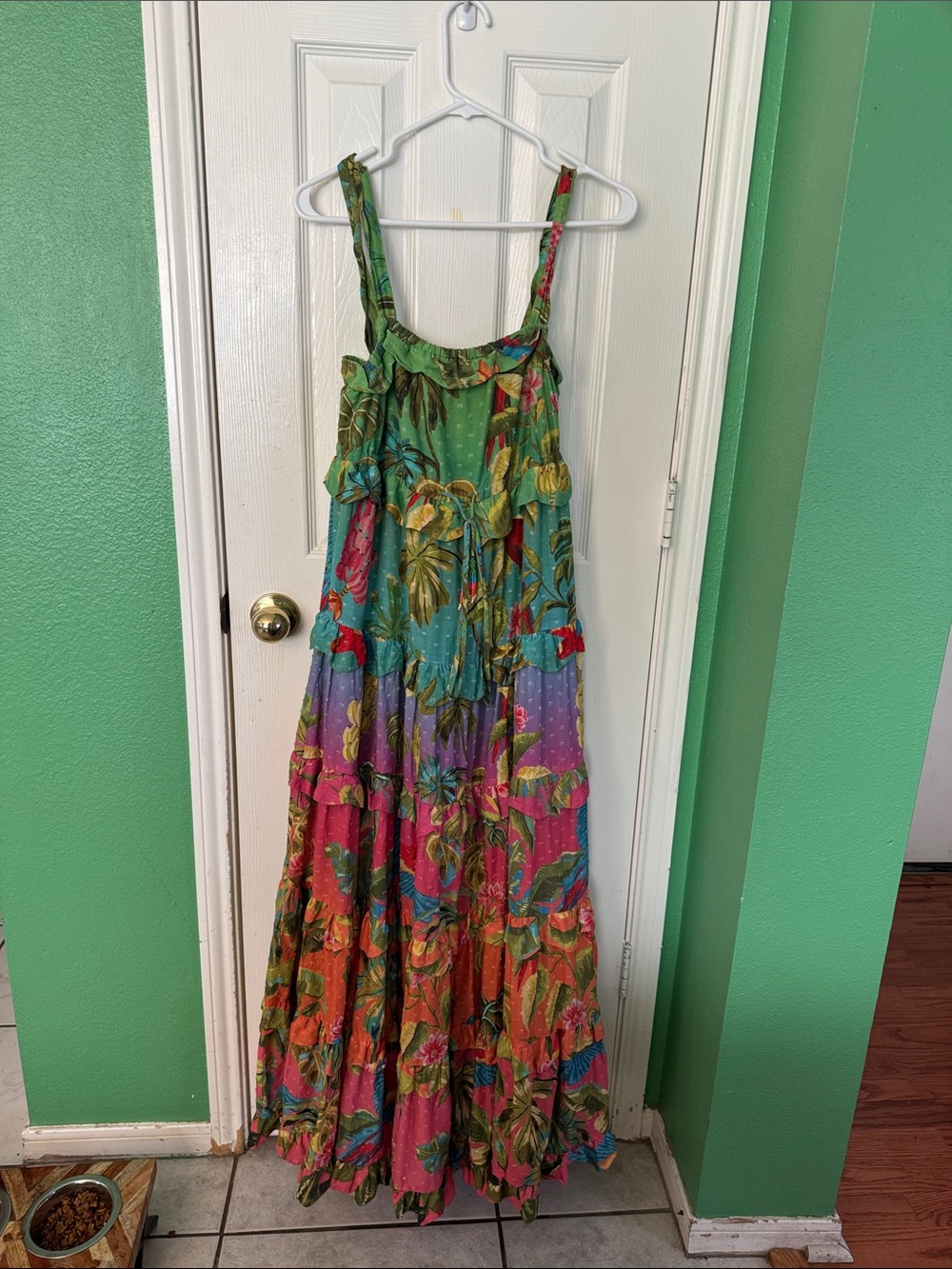FARM Rio Girls' Tropical Tiered Maxi Dress - Green, Pink, Blue, Orange worn once